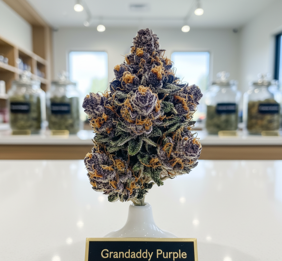 Healthy cannabis seedling with serrated leaves